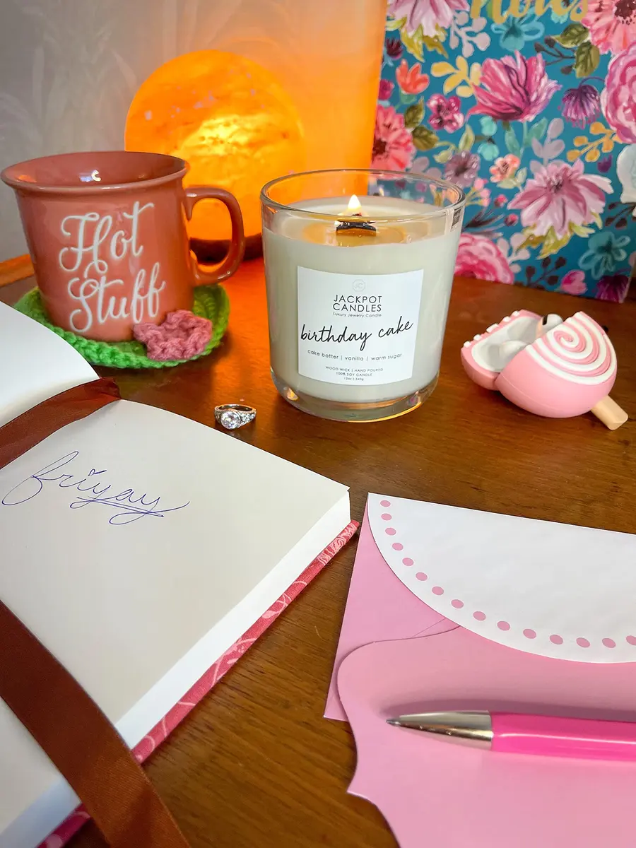 Jackpot Candles Birthday Cake Candle with Ring Inside | Surprise Jewelry Gift (15oz, Vanilla Sugar Scent, Ring Size 6) - view 4