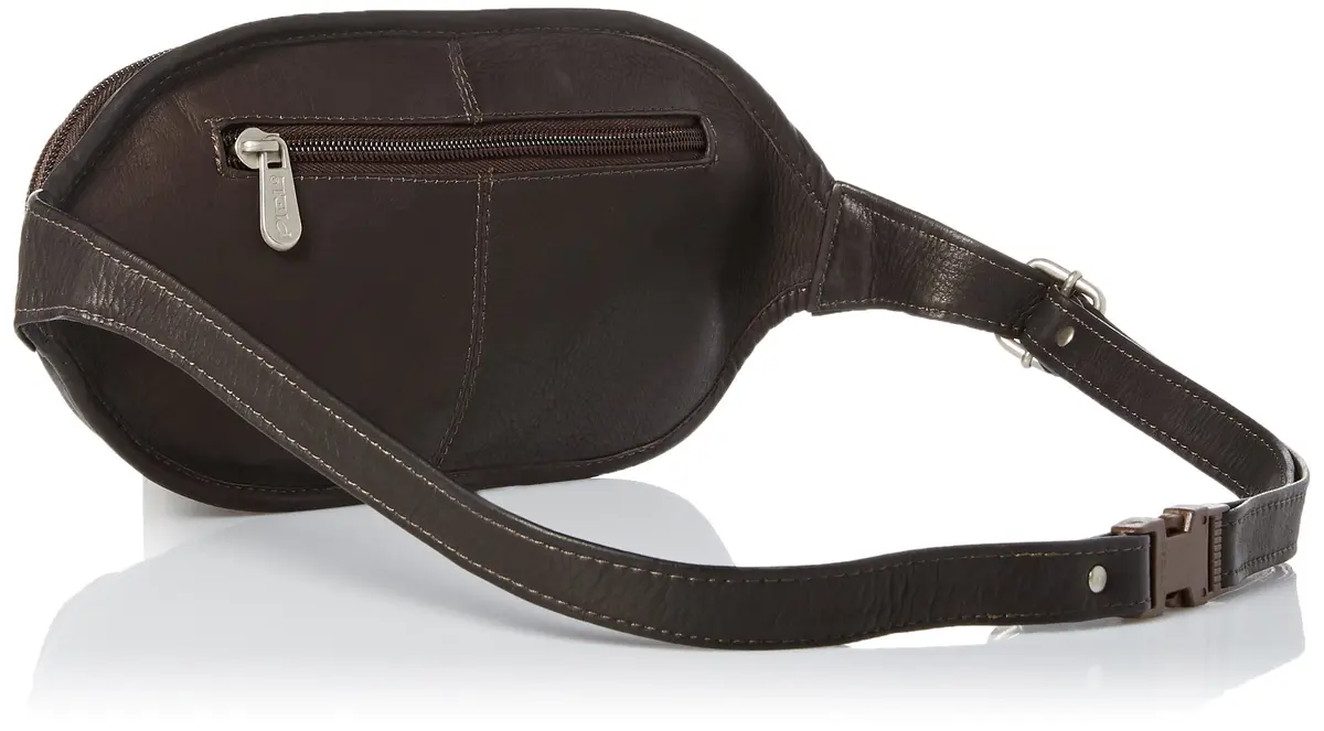 Piel Leather Multi-Zip Oval Waist Bag | Brown Leather, One Size, Adjustable Waist Strap - view 2
