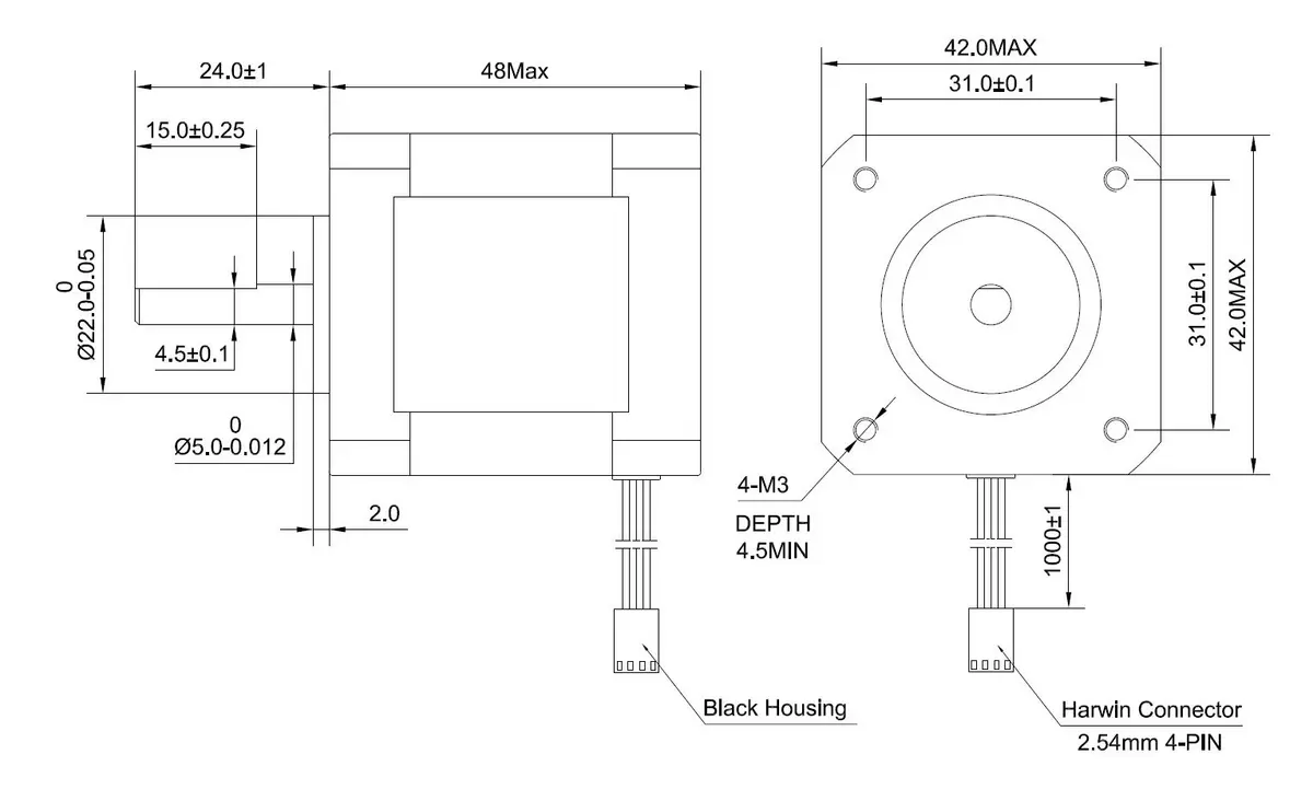 STEPPERONLINE Nema 17 Stepper Motor Bipolar 2A 59Ncm (2.27kg / 5lb) 48mm Body 4-Lead - view 3