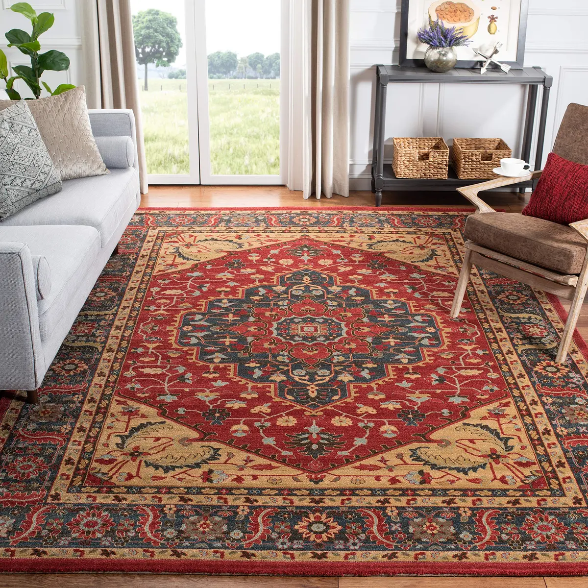 SAFAVIEH Mahal Collection Area Rug - 8' x 11', Navy & Red, Traditional Oriental Design, Non-Shedding & Easy Care - main product image