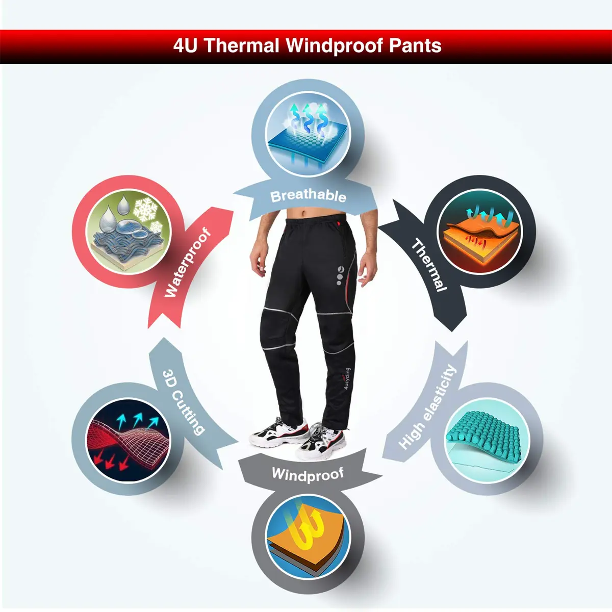 4ucycling Men's Mountain Bike Pants, Thermal Fleece Windproof Winter Cycling Pants | Windproof, Water-Resistant, Thermal Insulation - view 4
