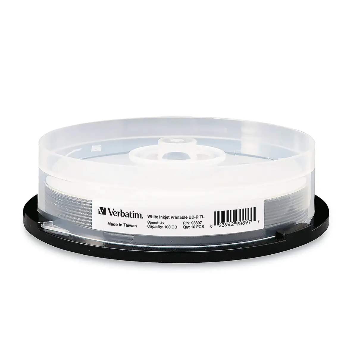 Verbatim BD-R XL 100GB 4X White Inkjet Printable Disc Spindle | 600 Minutes Audio Recording - main product image