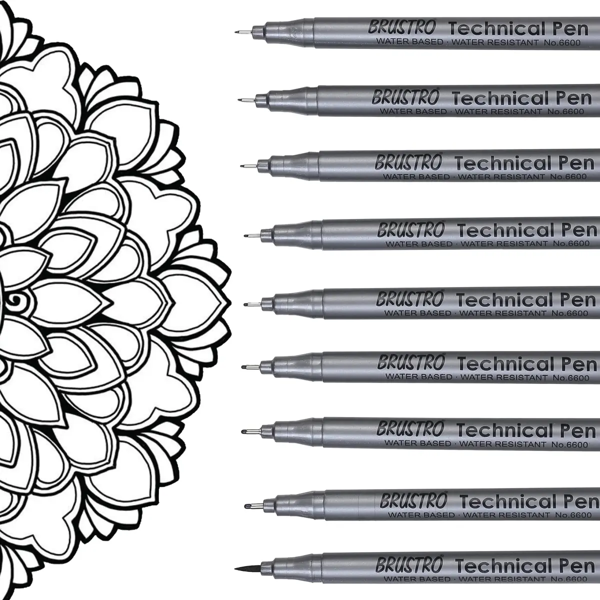 BRUSTRO Technical Pen (Pack Of 9) 0.9mm | Fine, Waterproof Ink for Art & Design - view 5