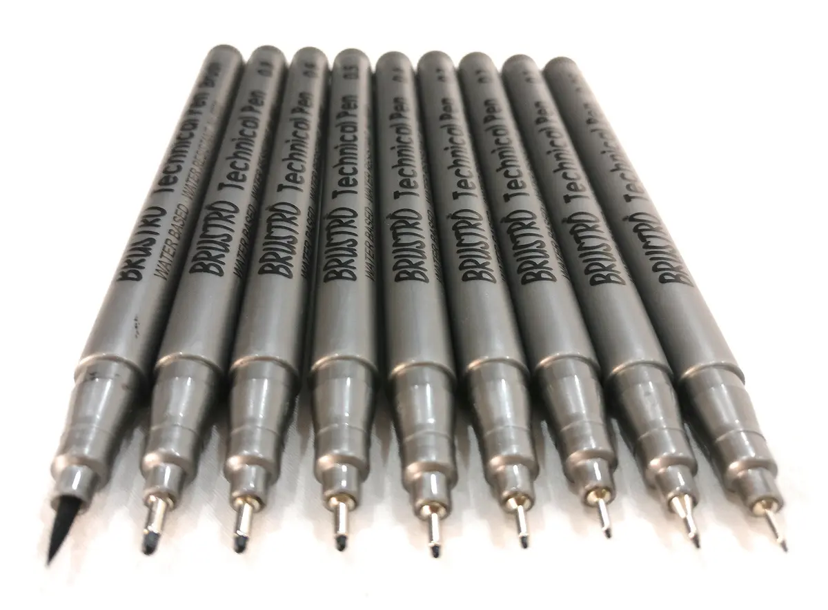 BRUSTRO Technical Pen (Pack Of 9) 0.9mm | Fine, Waterproof Ink for Art & Design - view 8