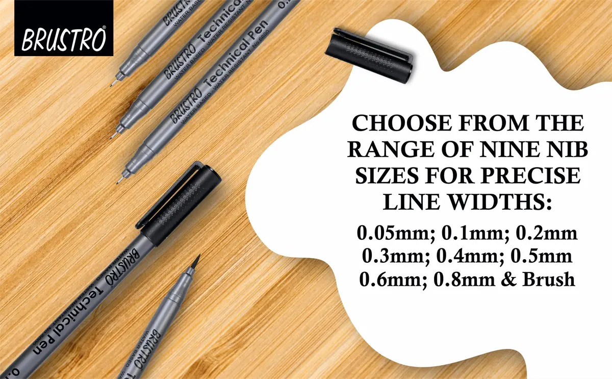 BRUSTRO Technical Pen (Pack Of 9) 0.9mm | Fine, Waterproof Ink for Art & Design - view 9