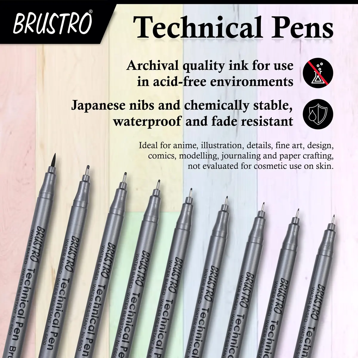 BRUSTRO Technical Pen (Pack Of 9) 0.9mm | Fine, Waterproof Ink for Art & Design - view 3
