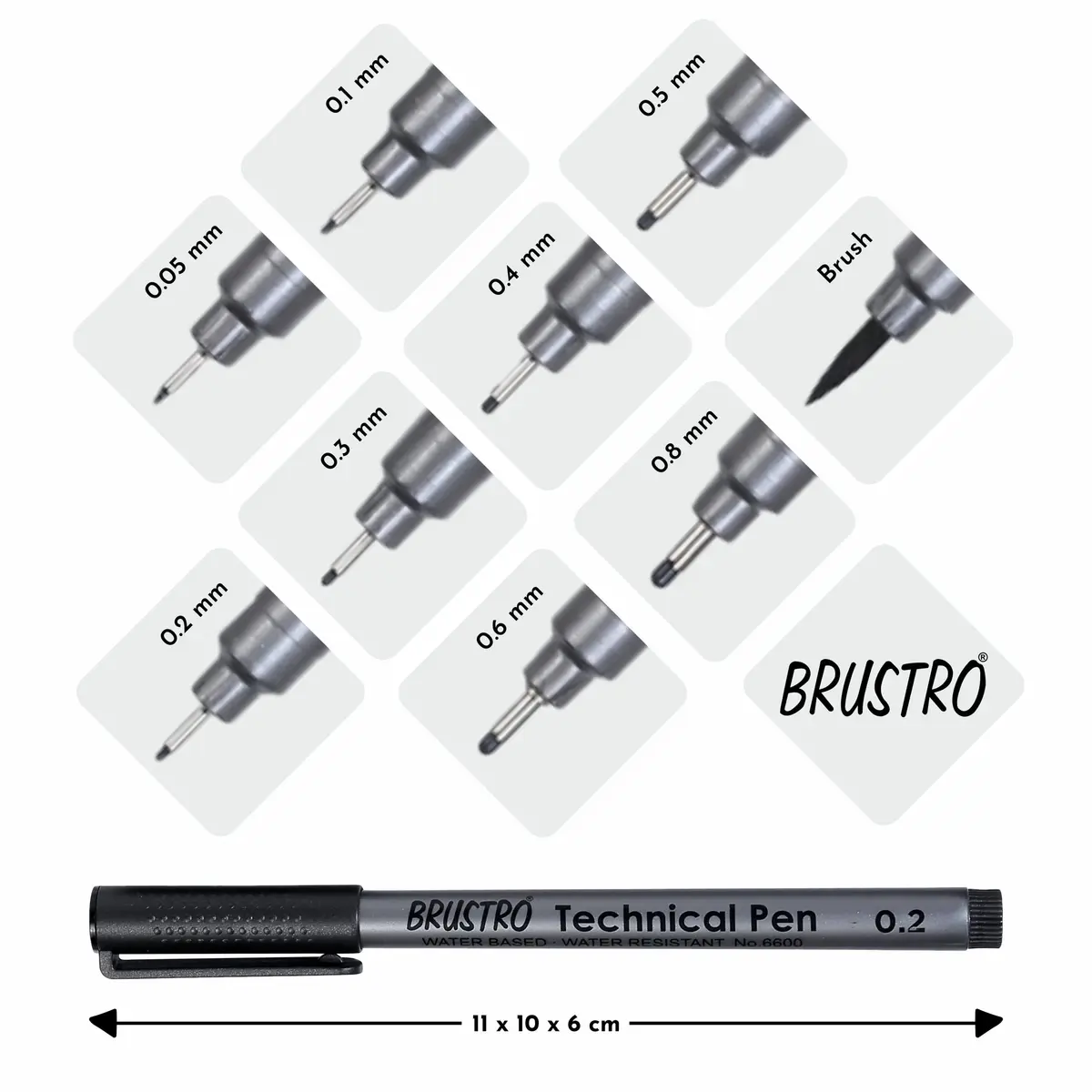 BRUSTRO Technical Pen (Pack Of 9) 0.9mm | Fine, Waterproof Ink for Art & Design - view 4