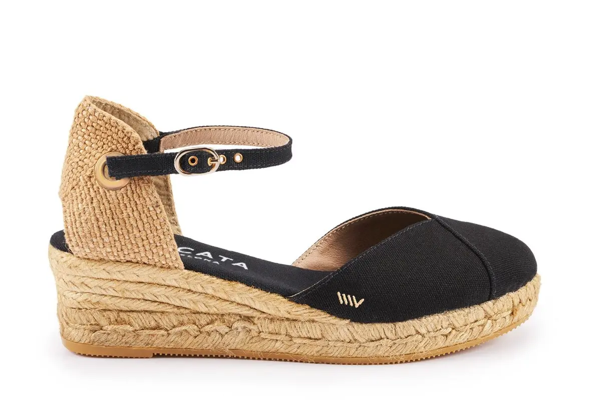 VISCATA Pubol - Black EU36 | 1.5-inch Jute Wedge, Organic Canvas, Handcrafted Spain - main product image