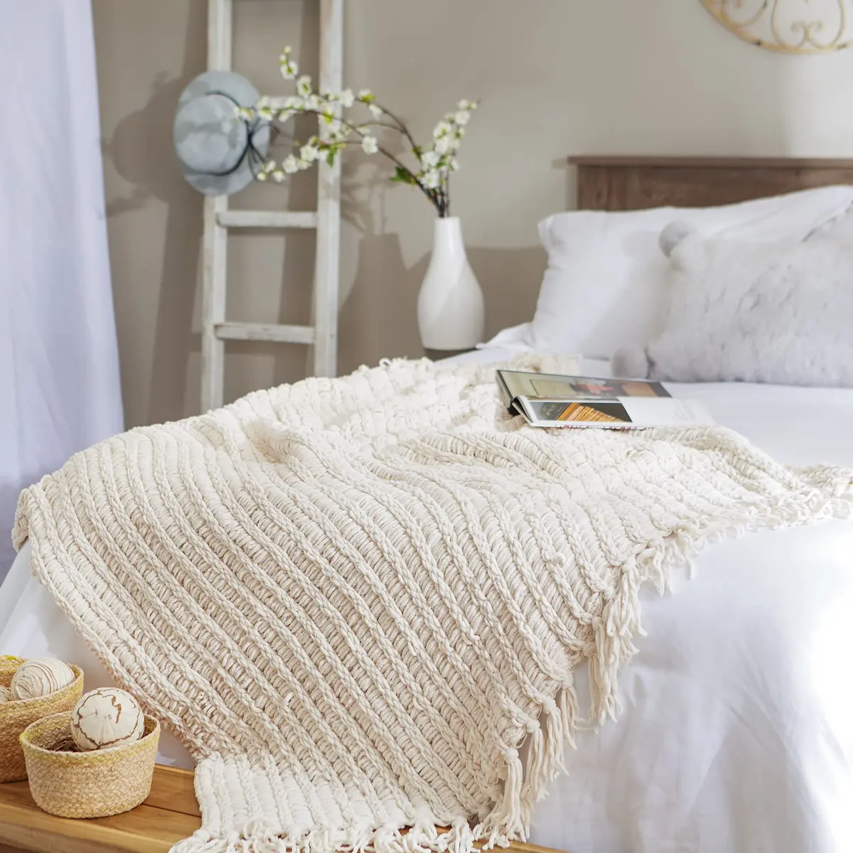 DII Chenille Luxury Thick Woven Throw with Fringe, 50x60, Cream - view 2