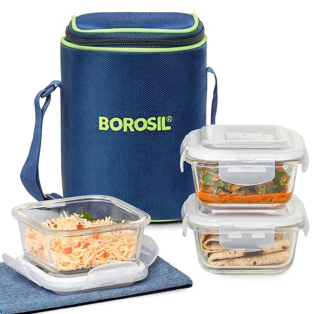 Borosil Klip N Store Microwavable Containers 320ml Set of 3 | Leakproof Food Storage for India - main product image