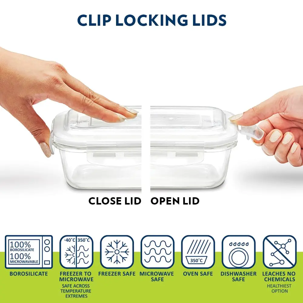 Borosil Klip N Store Microwavable Containers 320ml Set of 3 | Leakproof Food Storage for India - view 5