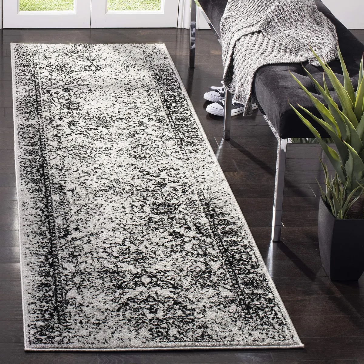 SAFAVIEH Grey Runner Rug 2'6" x 12' | Vintage Distressed Floral Design, Non-Shedding - view 5