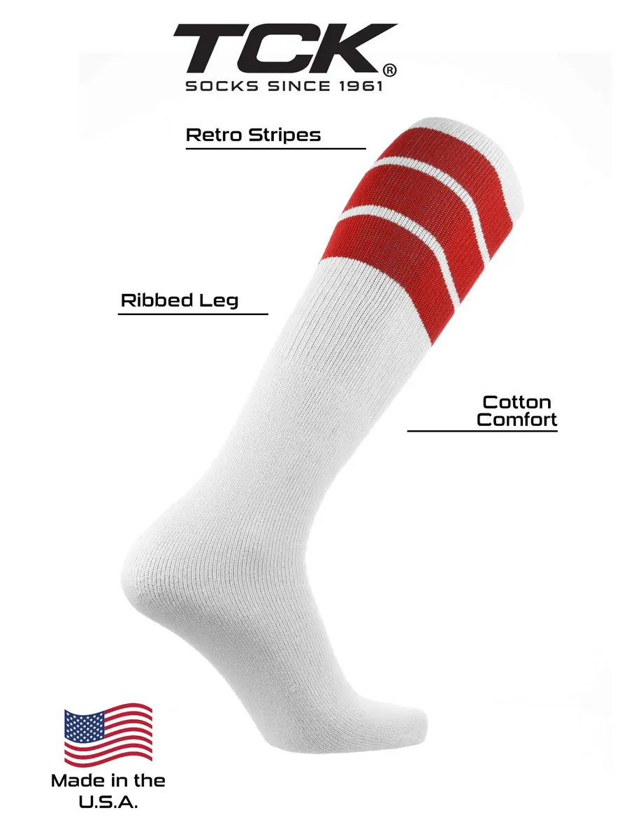 TCK Retro 3 Stripe Tube Socks (Red, Large) | Classic 70's Athletic Style for Men & Women - view 4
