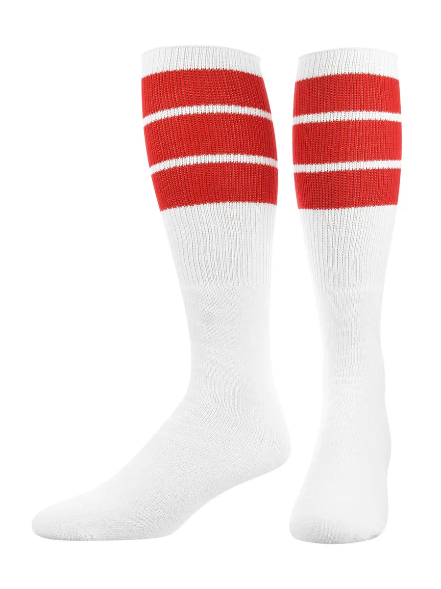 TCK Retro 3 Stripe Tube Socks (Red, Large) | Classic 70's Athletic Style for Men & Women - main product image