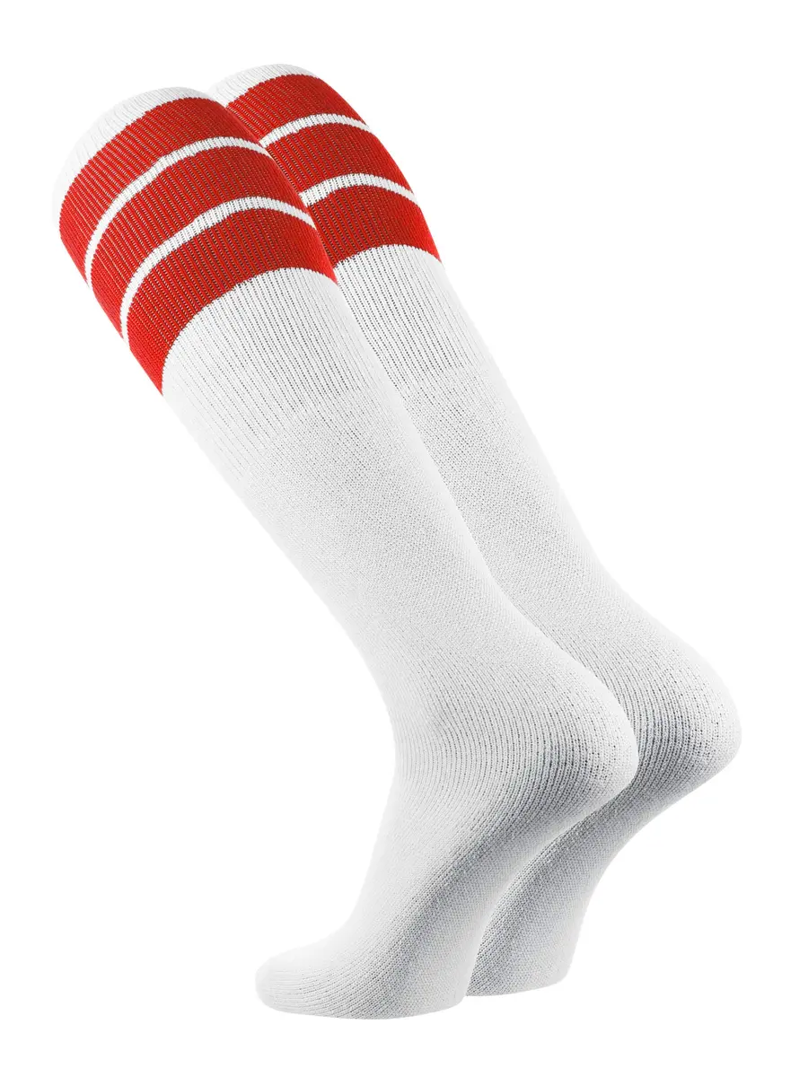 TCK Retro 3 Stripe Tube Socks (Red, Large) | Classic 70's Athletic Style for Men & Women - view 2