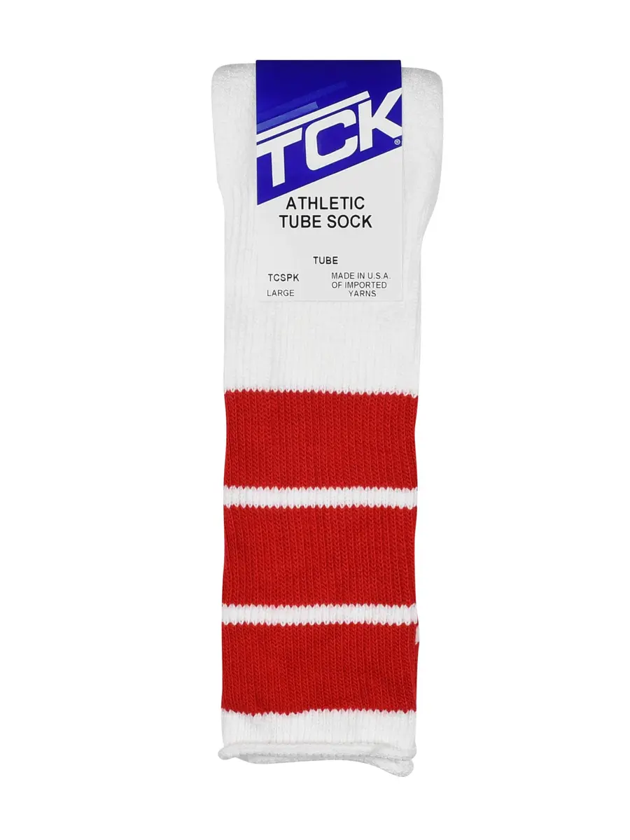 TCK Retro 3 Stripe Tube Socks (Red, Large) | Classic 70's Athletic Style for Men & Women - view 3