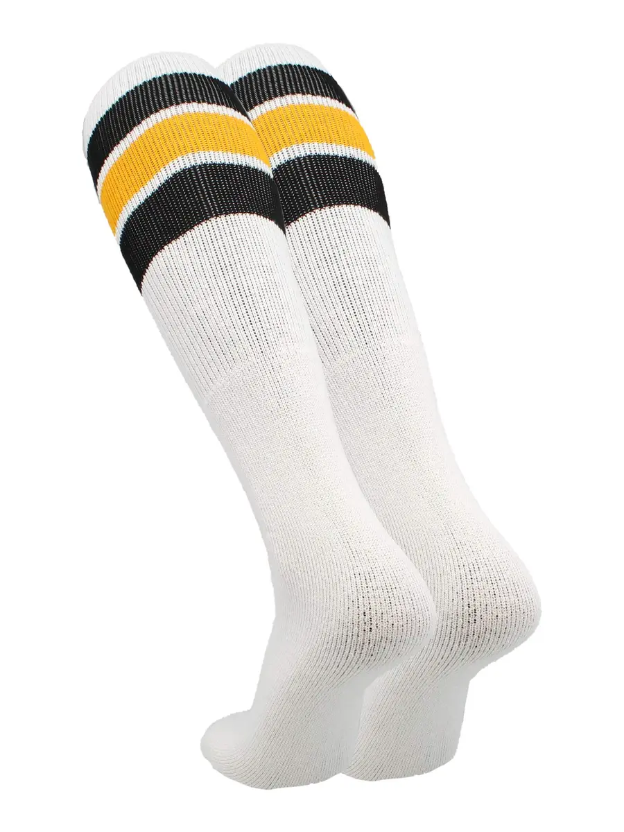 TCK Retro 3 Stripe Tube Socks (Black/Gold, Large) Classic 70's Style Athletic Socks for Men & Women - view 2