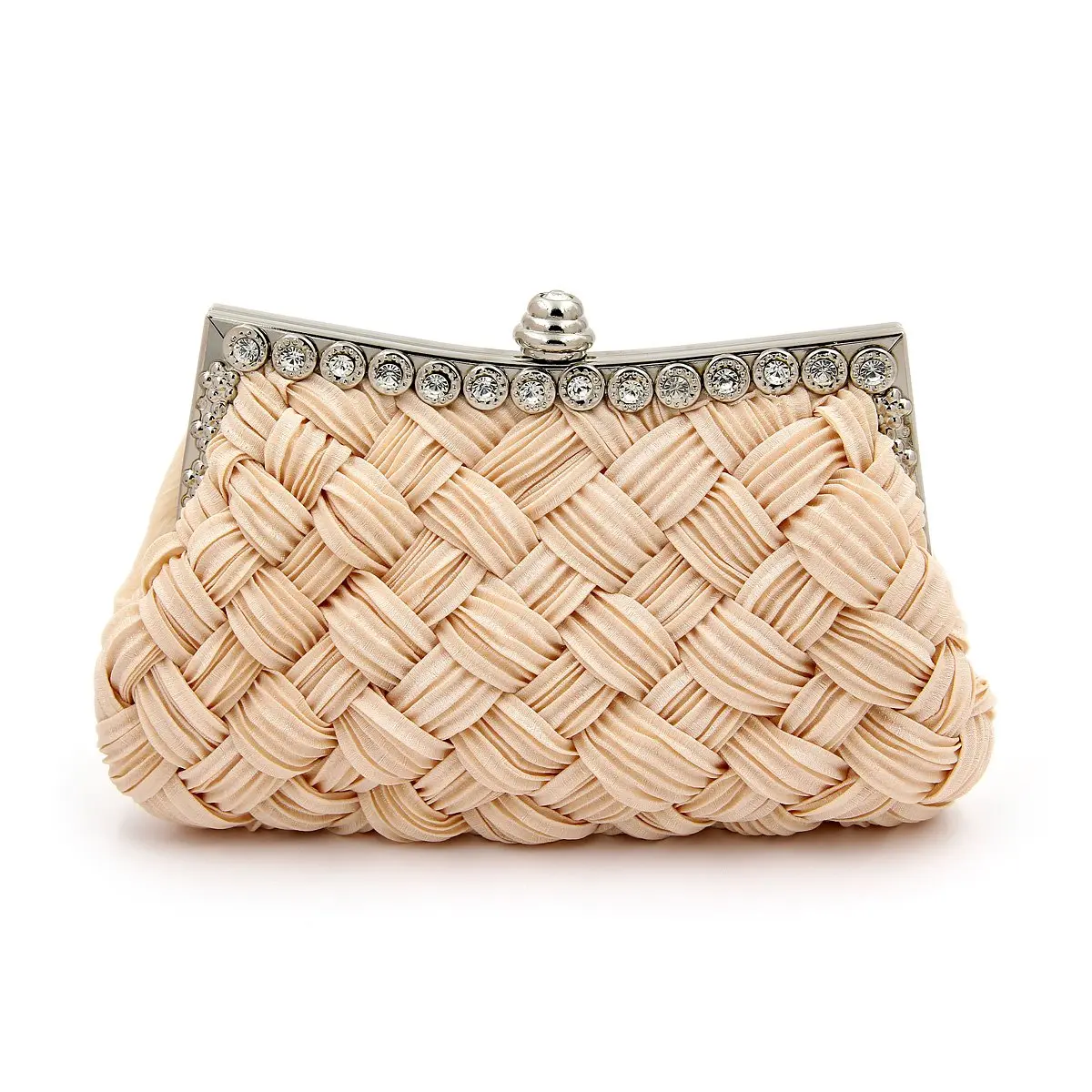 TrendsBlue Elegant Braided Pleated Glitter Rhinestone Clutch, Cream | Versatile Night Out Accessory - main product image