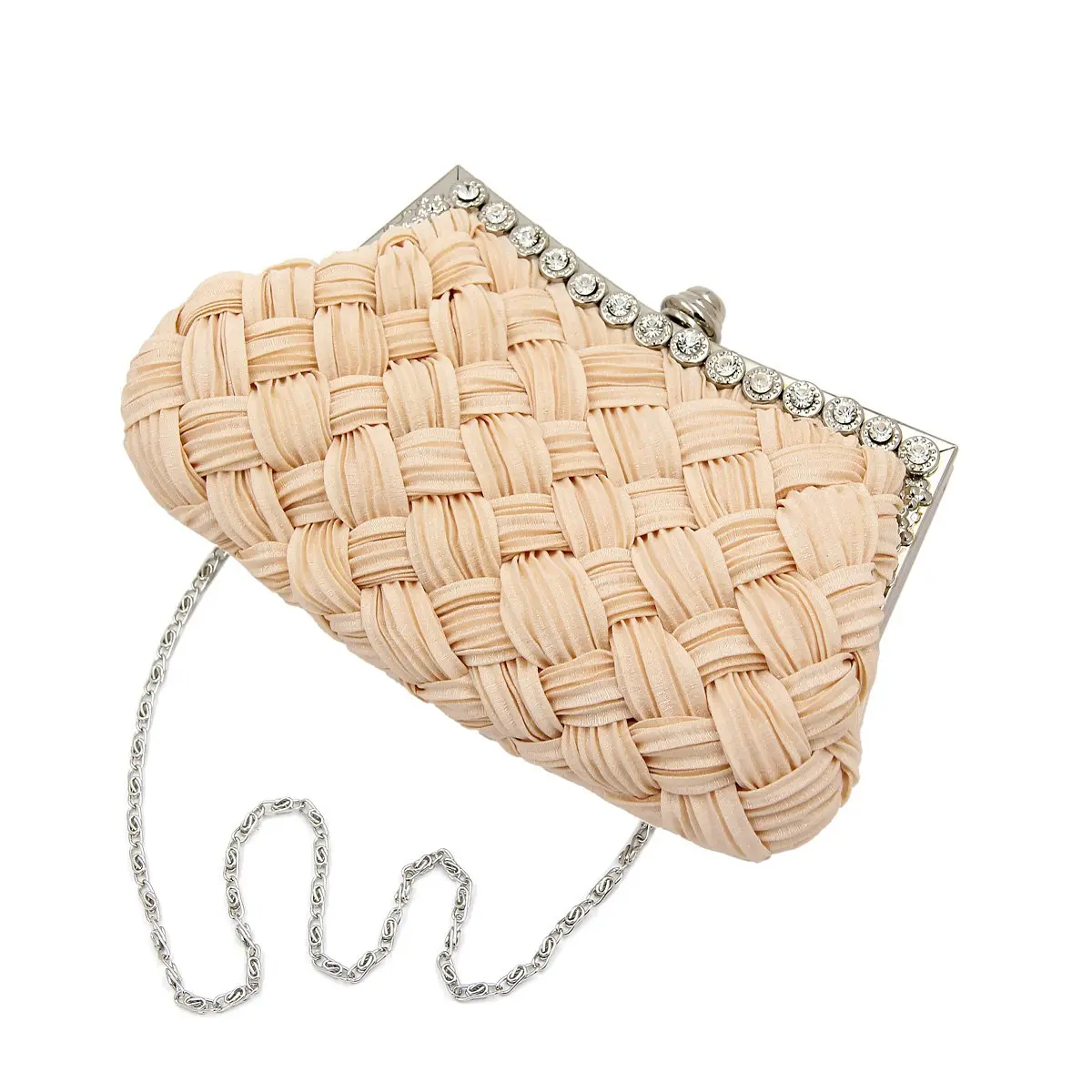 TrendsBlue Elegant Braided Pleated Glitter Rhinestone Clutch, Cream | Versatile Night Out Accessory - view 2
