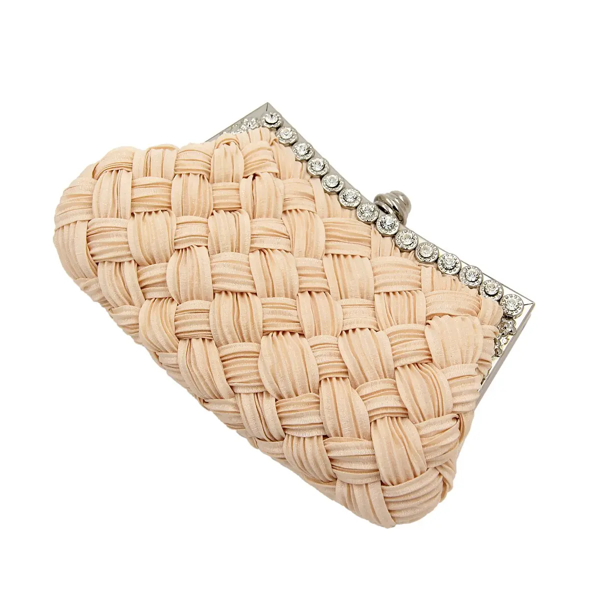 TrendsBlue Elegant Braided Pleated Glitter Rhinestone Clutch, Cream | Versatile Night Out Accessory - view 3