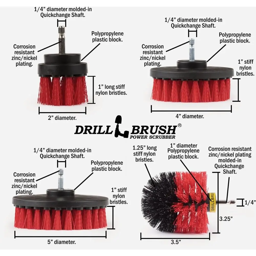 Drillbrush Heavy Duty Stiff Bristle 4 Piece Brush Kit for Cordless Drill | Power Cleaning Set for Concrete & Brick - view 4
