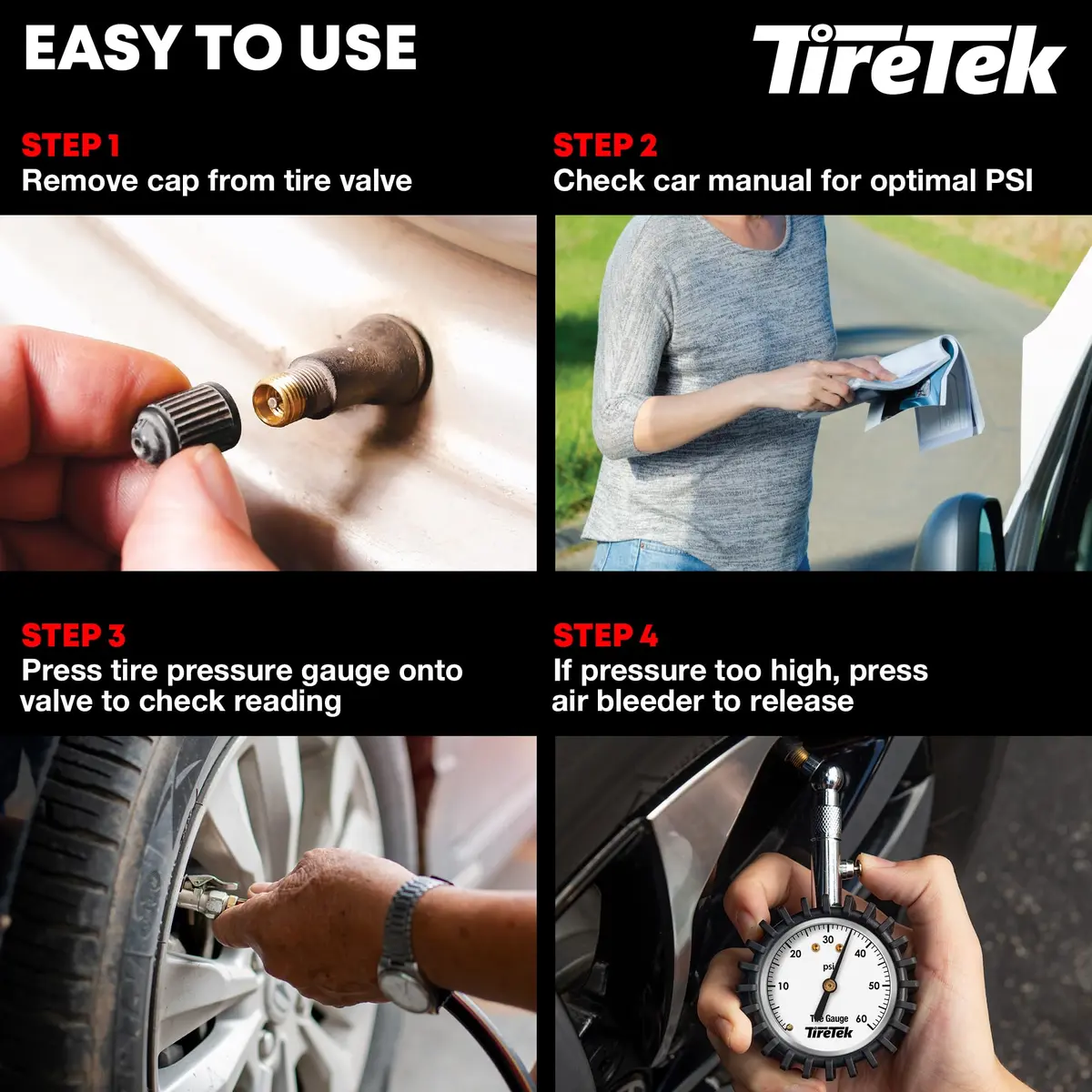 TIRETEK ANSI Certified 60 PSI Analog Dial Tire Pressure Gauge | Professional Heavy Duty Mechanical Gauge - view 6