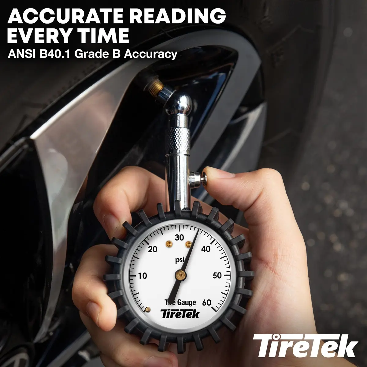 TIRETEK ANSI Certified 60 PSI Analog Dial Tire Pressure Gauge | Professional Heavy Duty Mechanical Gauge - view 2