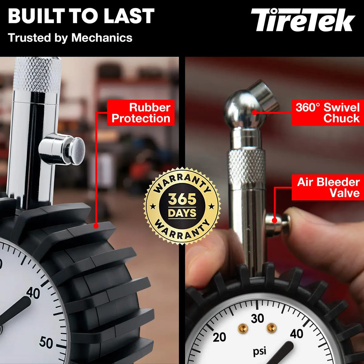 TIRETEK ANSI Certified 60 PSI Analog Dial Tire Pressure Gauge | Professional Heavy Duty Mechanical Gauge - view 3