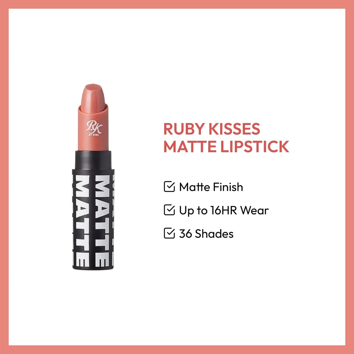 Ruby Kisses Matte Lipstick Nude Rose 3ml (0.12 oz) | Long-Lasting Color - view 3