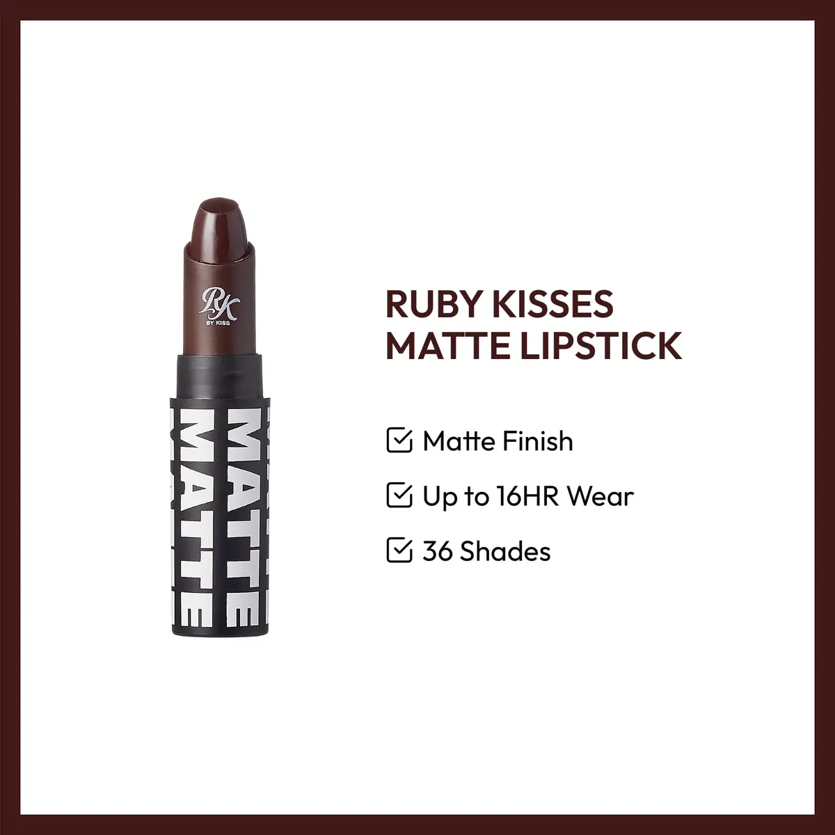 Ruby Kisses Ultra Matte Lipstick Dark Plum Scene 3.5g | Long Lasting Matte Finish - view 3