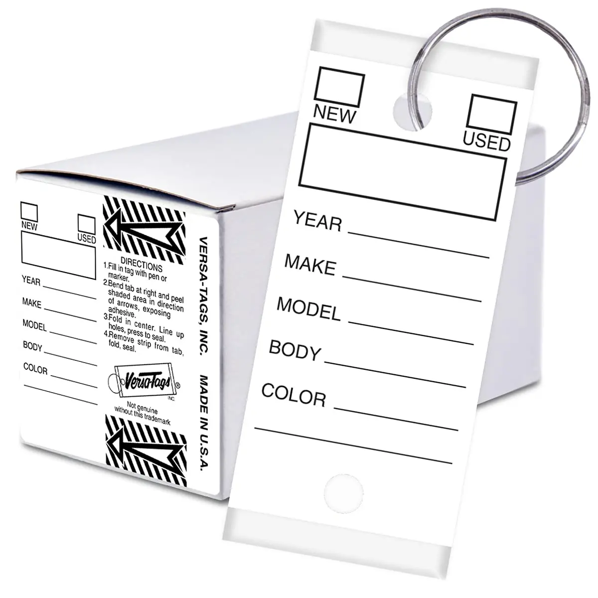 Versa-Tags White Self-Protecting Key Tags with Split Rings | Durable, Tear-Resistant Vehicle & Office Key Labels - main product image