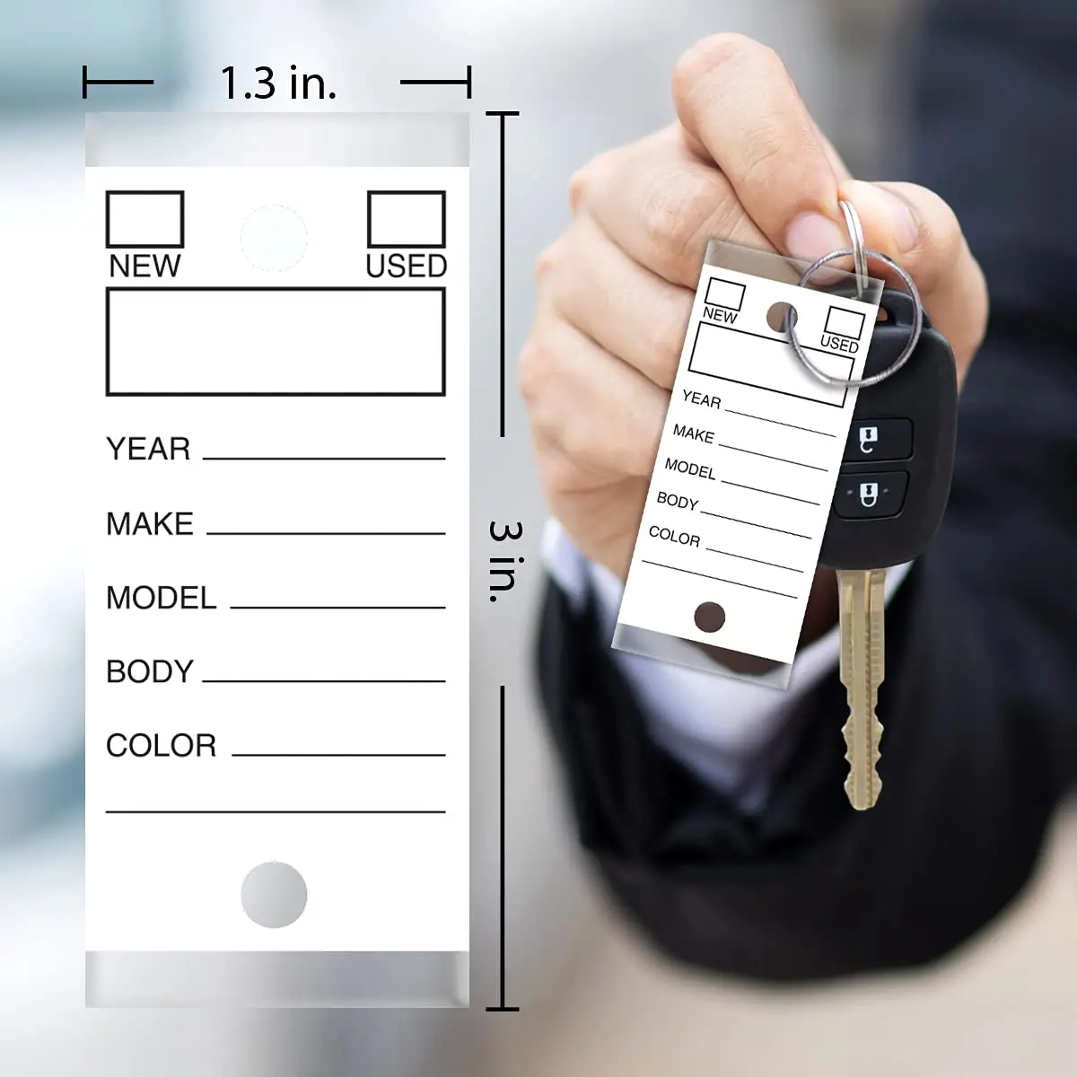 Versa-Tags White Self-Protecting Key Tags with Split Rings | Durable, Tear-Resistant Vehicle & Office Key Labels - view 3