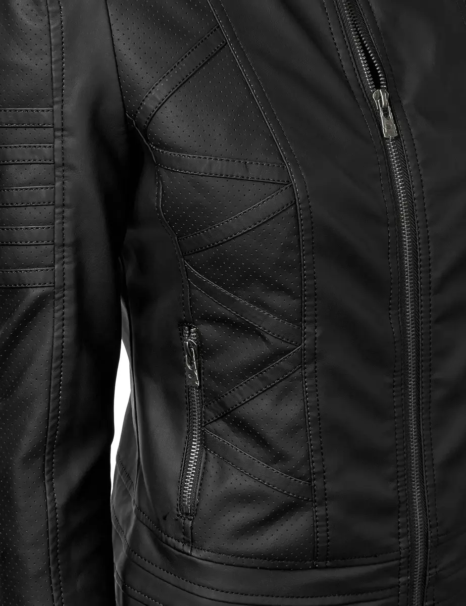 Made By Johnny WJC746 Womens Vegan Leather Motorcycle Jacket S Black | Fitted, Lightweight, Faux Leather - view 5