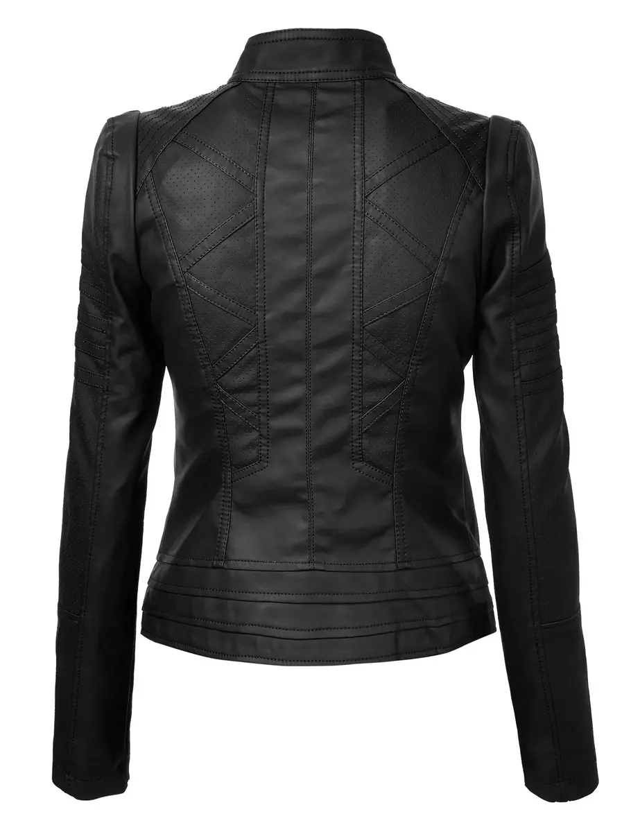 Made By Johnny WJC746 Womens Vegan Leather Motorcycle Jacket S Black | Fitted, Lightweight, Faux Leather - view 4