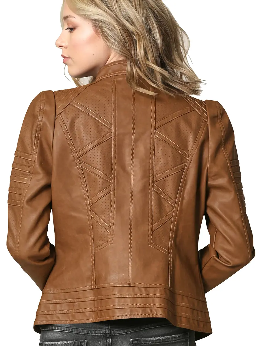 Made By Johnny Womens Vegan Leather Motorcycle Jacket Medium | Faux Leather, Fall Style - view 2