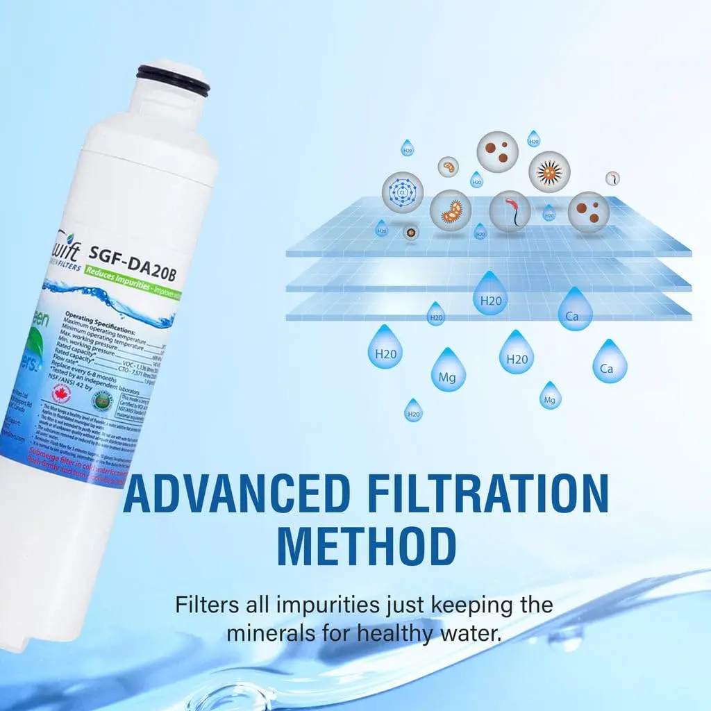 Swift Green Filters SGF-DA20B Refrigerator Water Filter 6 Pack | NSF Certified Coconut Carbon Filtration - view 3