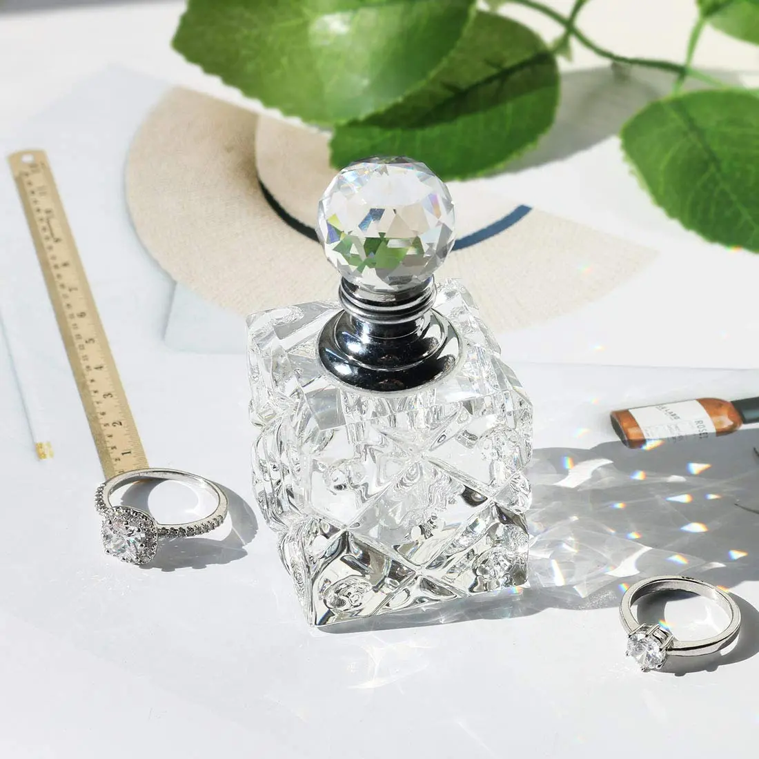 H&D HYALINE & DORA Clear Cubic Carved Crystal Refillable Perfume Bottle Desk Decor | Refillable, Elegant & Unique (70-120 chars) - view 5