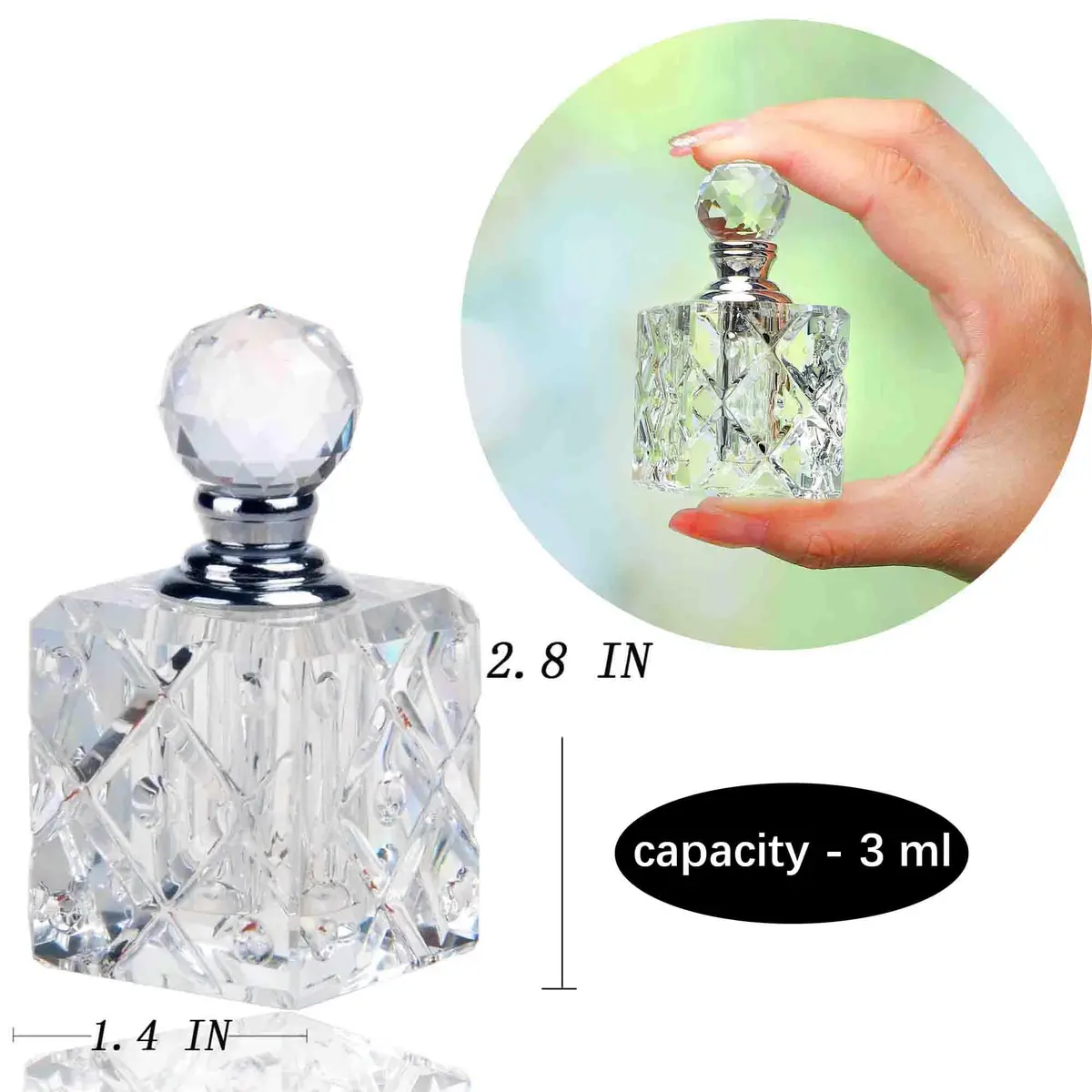 H&D HYALINE & DORA Clear Cubic Carved Crystal Refillable Perfume Bottle Desk Decor | Refillable, Elegant & Unique (70-120 chars) - view 2