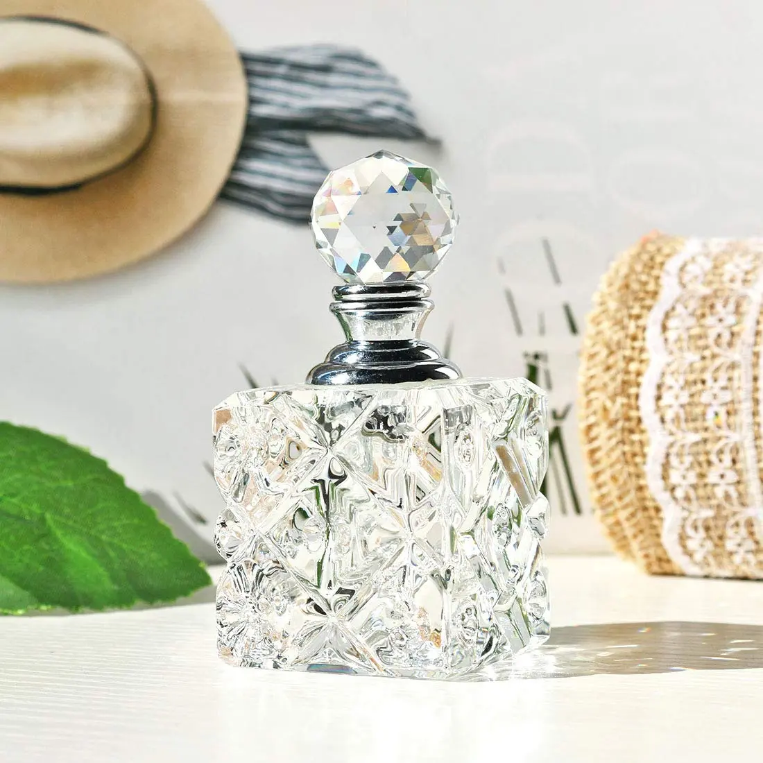 H&D HYALINE & DORA Clear Cubic Carved Crystal Refillable Perfume Bottle Desk Decor | Refillable, Elegant & Unique (70-120 chars) - view 3