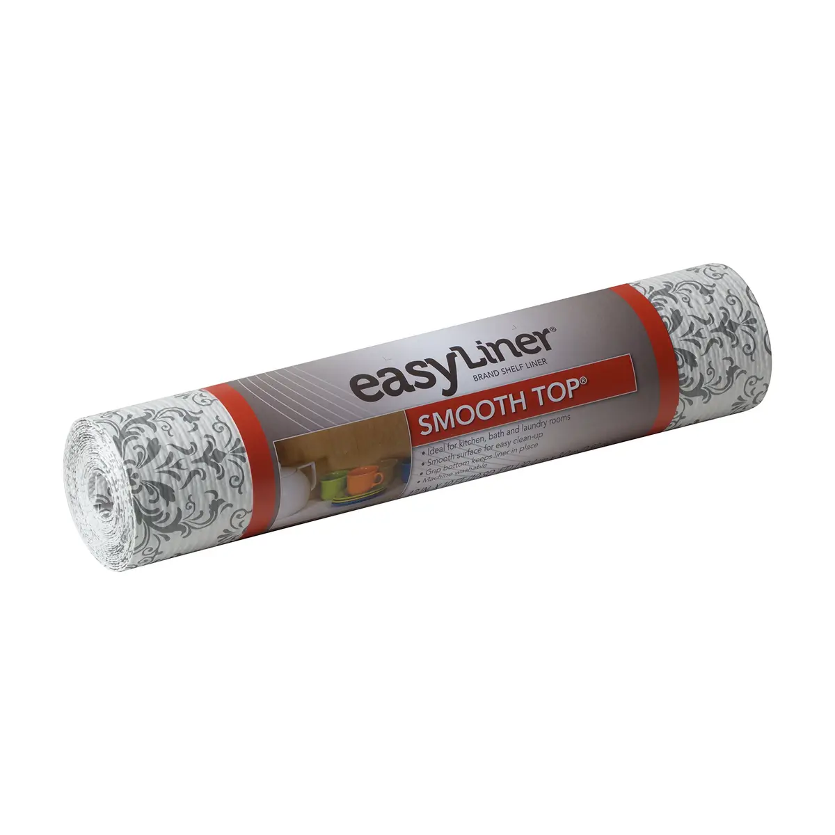 Duck Smooth Top EasyLiner, 12-inch x 10 Feet, Grey Damask | Non-Adhesive, Easy to Clean & Style (70-120 chars) - main product image