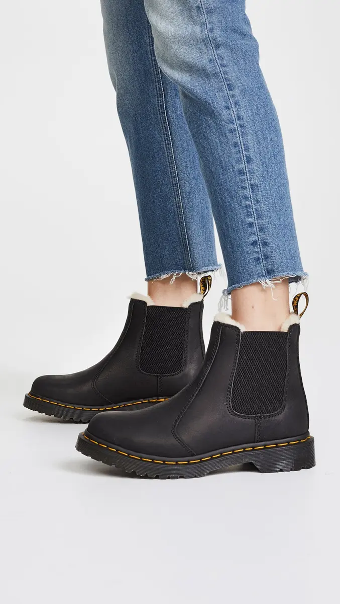 Dr. Martens 2976 Leonore Fashion Boot, Black Burnished Wyoming, Size 6 | Classic Casual Winter Style - view 2