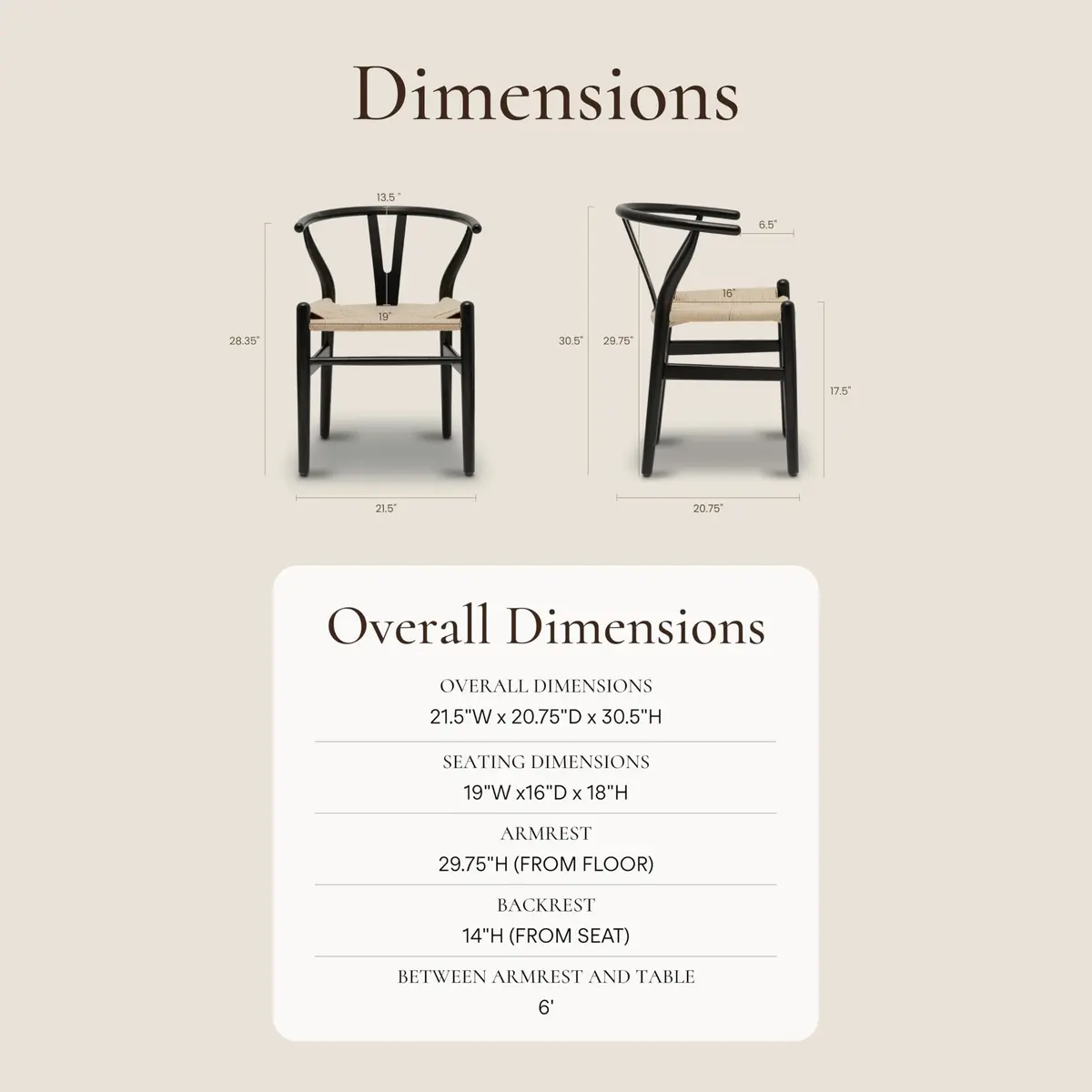 POLY & BARK Weave Dining Chair – Mid-Century Modern Wishbone Chair with Arms, Solid Wood Frame, Indoor Use – Black – Single - view 5