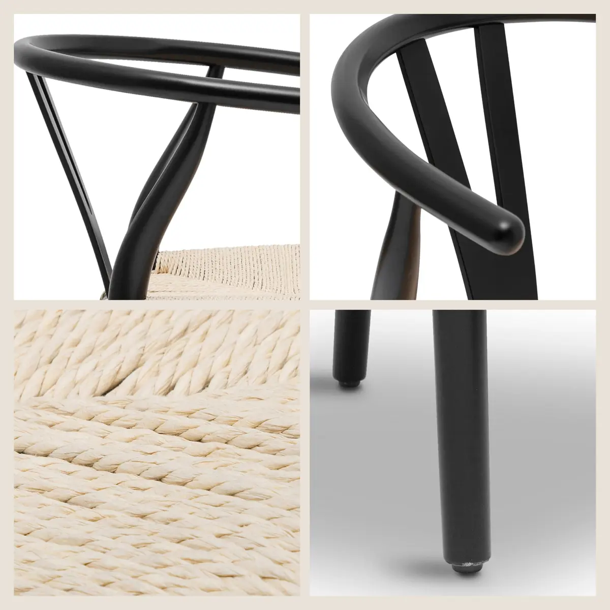 POLY & BARK Weave Dining Chair – Mid-Century Modern Wishbone Chair with Arms, Solid Wood Frame, Indoor Use – Black – Single - view 6