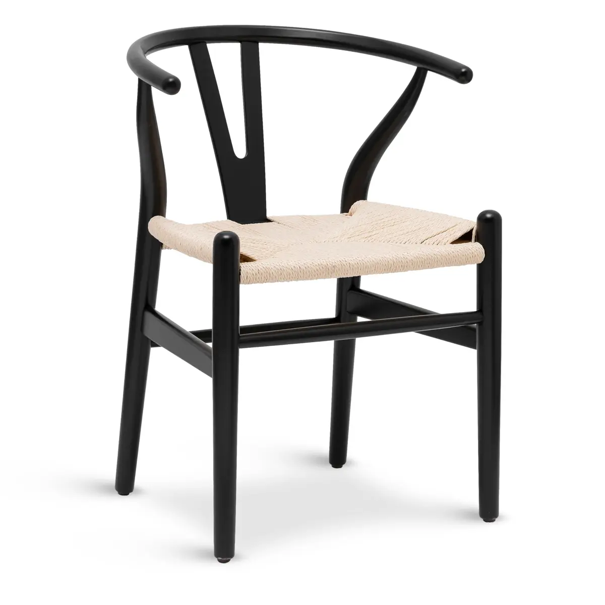 POLY & BARK Weave Dining Chair – Mid-Century Modern Wishbone Chair with Arms, Solid Wood Frame, Indoor Use – Black – Single - main product image