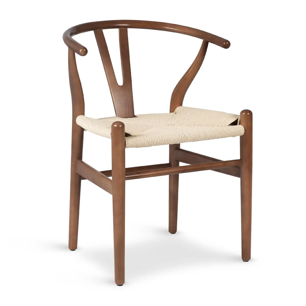 POLY & BARK Weave Dining Chair – Mid-Century Modern Wishbone Chair with Arms, Solid Wood Frame, Walnut, Single - main product image