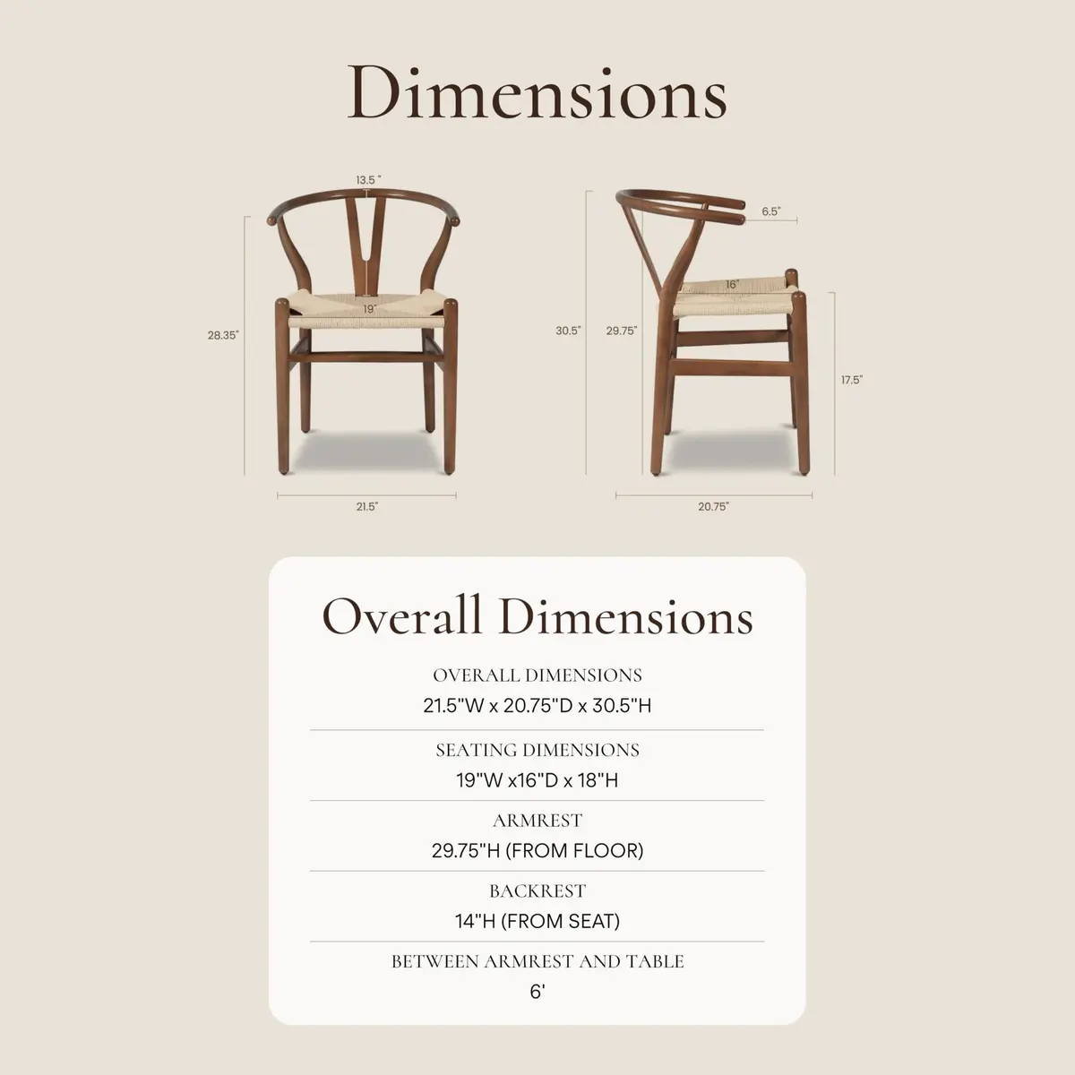 POLY & BARK Weave Dining Chair – Mid-Century Modern Wishbone Chair with Arms, Solid Wood Frame, Walnut, Single - view 5