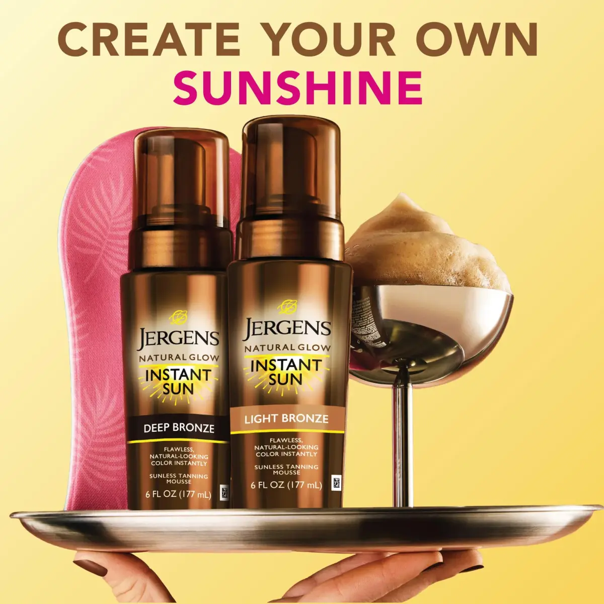 Jergens Natural Glow Instant Sun Mousse, Light Bronze Tan, 177ml (6 fl oz) | Streak-Free Body Bronzer - view 8