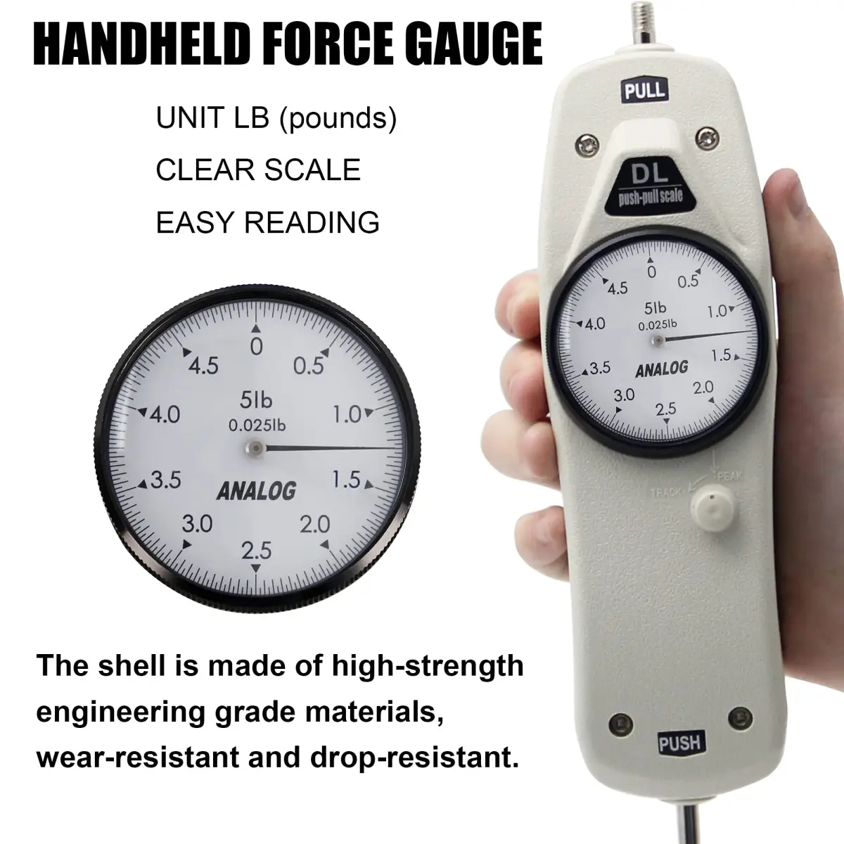 BAOSHISHAN DL 5lb Push Pull Force Gauge Meter with Calibration Certificate & Carrying Case | 0.025lb Resolution - view 3