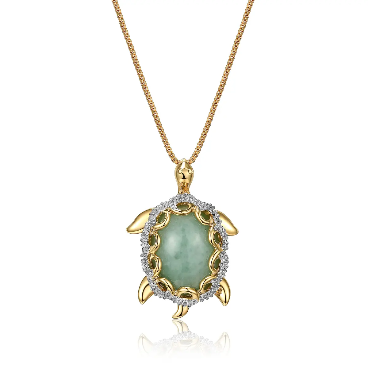 MORGAN & PAIGE Silver 18k Yellow Gold Plated Jade Sea Turtle Necklace 18in | Symbol of Longevity & Protection - main product image