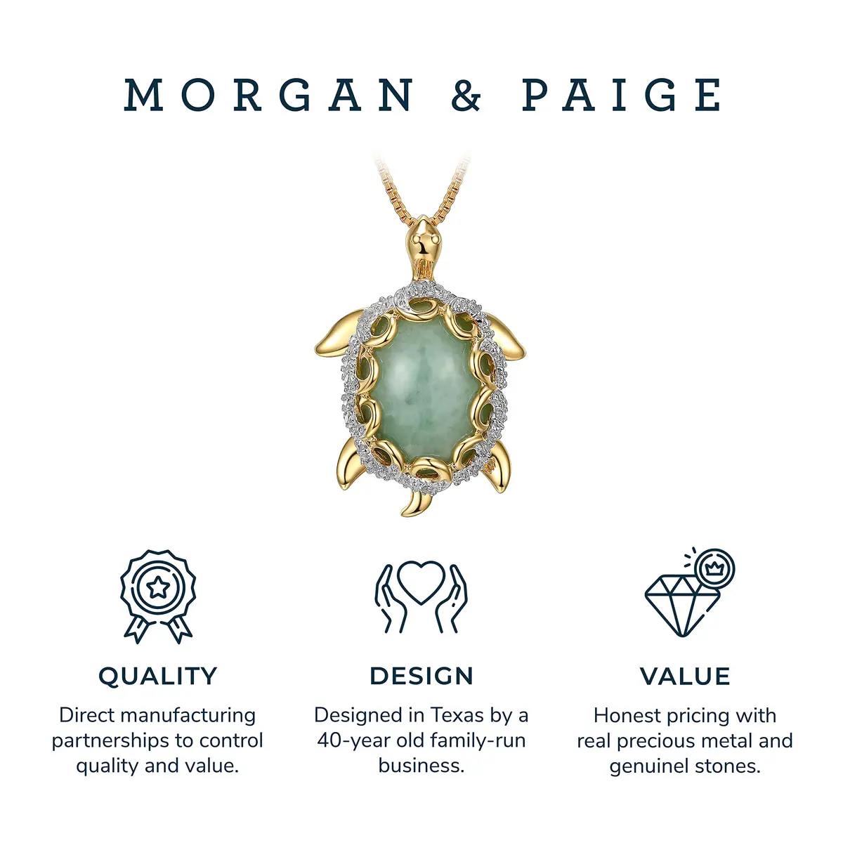 MORGAN & PAIGE Silver 18k Yellow Gold Plated Jade Sea Turtle Necklace 18in | Symbol of Longevity & Protection - view 5